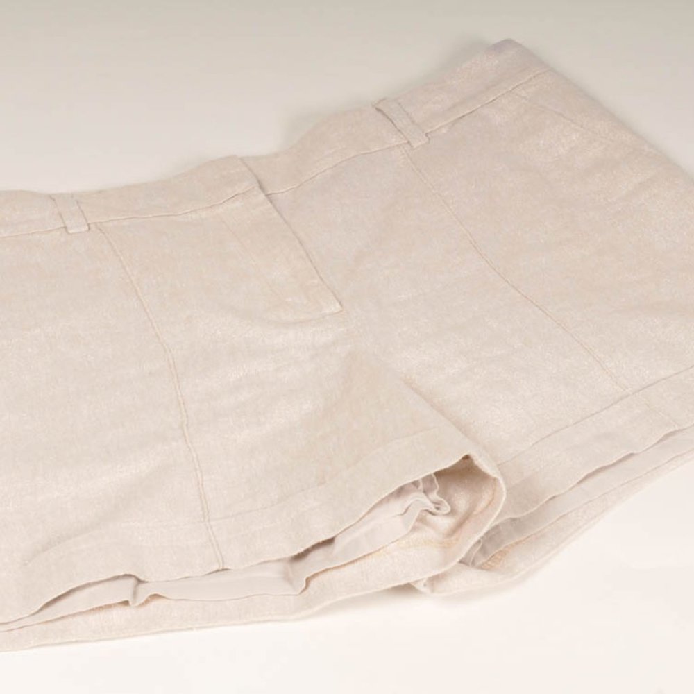 Ann Taylor LOFT Cream Metallic Linen Blend Pockets Lined Shorts, Size 12 {EX+} - Picture 1 of 4